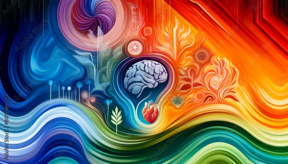 Vibrant brain art with heart and nature
Vibrant brain art with heart and nature