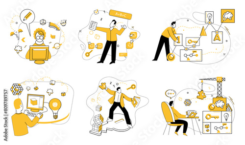 Creative solutions vector illustration. Success blooms where professional strategy and creative solutions intertwine The intellectual realm thrives when businesses prioritize creative problem-solving