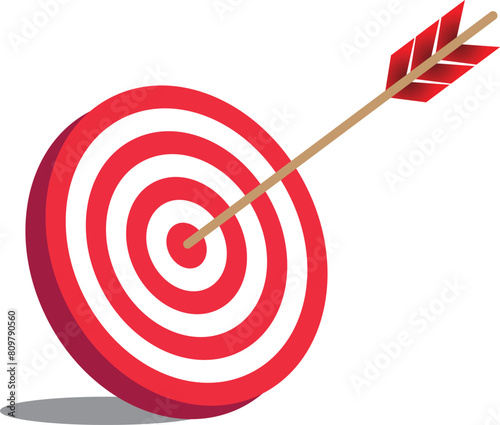 Target with arrow icon set. Archery target with arrow. Archery target with arrow isolated on transparent background. Bullseye concept vector illustration. 