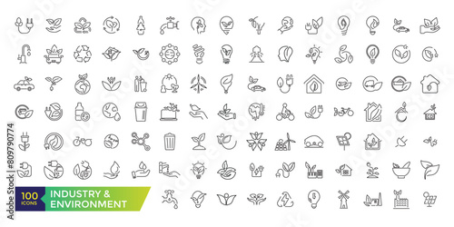 Industry and Environment Icons Set. Collection of linear simple icons such as Environmental.
