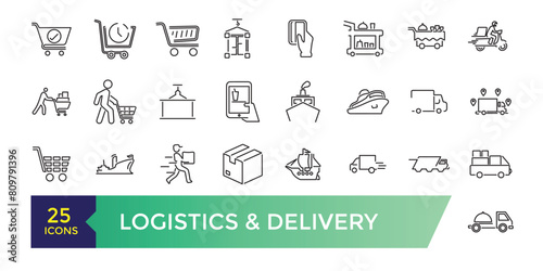 Logistics and Delivery icons. Outline icon collection. Vector illustration.