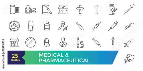 Medical and Pharmaceutical icons. Doctor, research, chemistry testing lab icons.