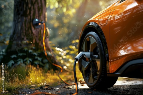 Seamless Transition:A Plug-In Hybrid Electric Vehicle Connecting to Renewable Energy in a Lush Natural Setting photo