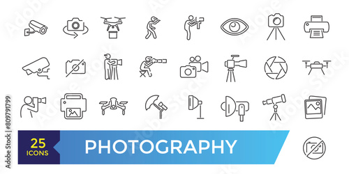 Photography studio and film icon set. Photo lens technology, different digital icon collection.