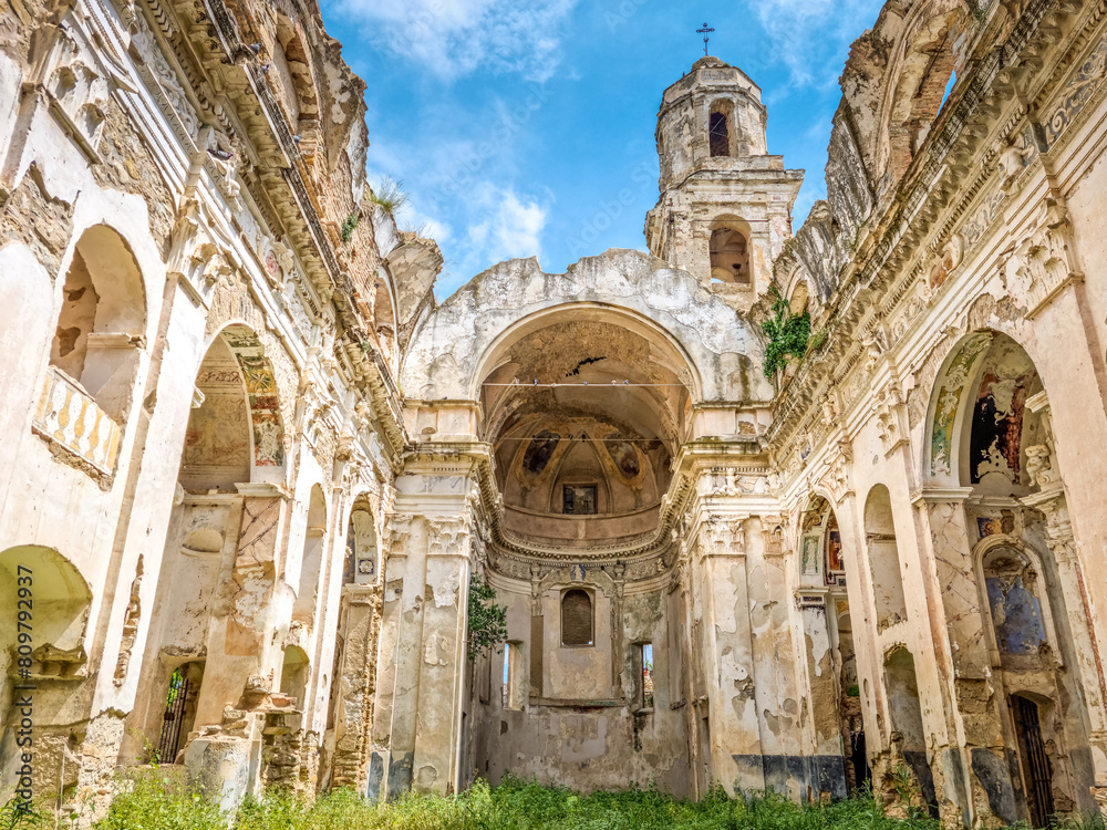 Abandoned church in the ghost town of Bussana Vecchia, Italy