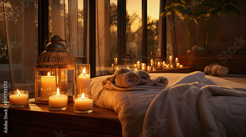 Create a warm candlelit ambiance in a relaxation area to authentically capture photo