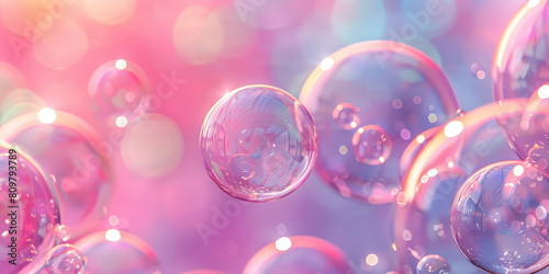 soap bubbles on a pastel background, red pink abstract oil bubbles or face serum background. pink Oil and water bubbles molecule ,pink Bubbles oil or collagen serum for cosmetic product, banner poster