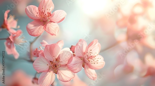 Delicate Pastel Pink Spring Flowers Floral Border Frame with Tranquil Copy Space for Text