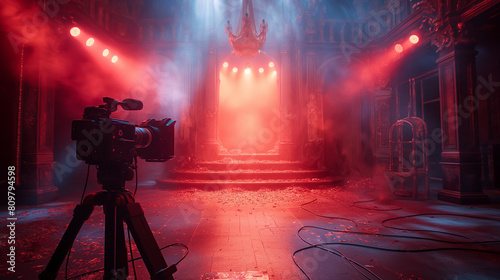 Studio, lighting, filming that requires space, backdrops. The director behind the scenes has a large photography studio for advertising shoots.	 photo