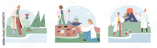 Nature science. Vector illustration. Scientific experiments are conducted to investigate natural phenomena and test hypotheses Science and technology collaborate to deepen our understanding natural