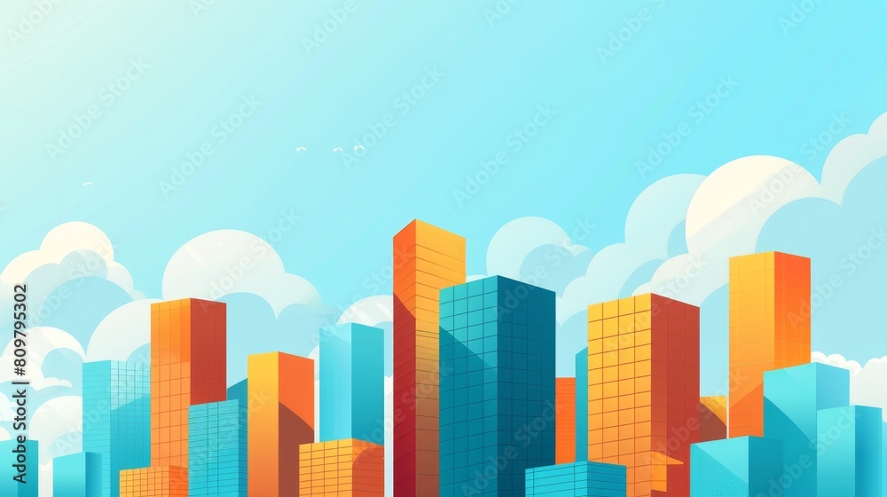 Vibrant Cityscape Illustration with Modern Skyscrapers and Clouds Vibrant Cityscape Illustration with Modern Skyscrapers and Clouds