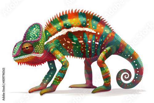 Vector Illustration  Full Body Chameleon with Vibrant Colors and Patterns