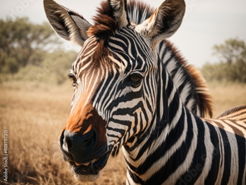 A stunning portrait of a Zebra head in the field