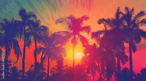 A breathtaking sunset scene with palm trees in the foreground  the sun setting in the background  casting a warm glow on the sky and creating a peaceful atmosphere AIG50