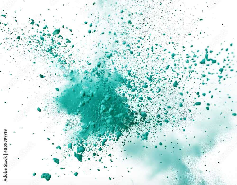 Teal and black abstract background with scattered paint splatters and blots Teal and black abstract background with scattered paint splatters and blots