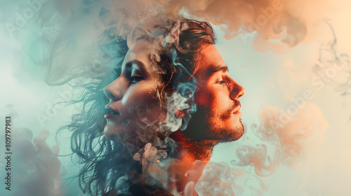 Passionate Union: Double Exposure Images Evoking Love, Desire, and Connection