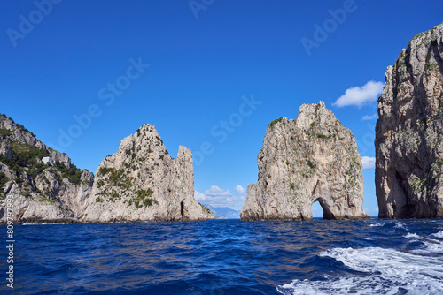 Faraglioni di Capri, rock formations by the island of Capri in the Campanian Archipelago, Italy 