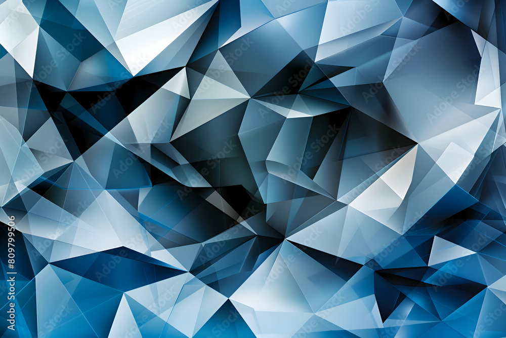 Fototapeta premium Modern abstract design featuring sharp angular forms and soft gradients in shades of blue, accented with black and white