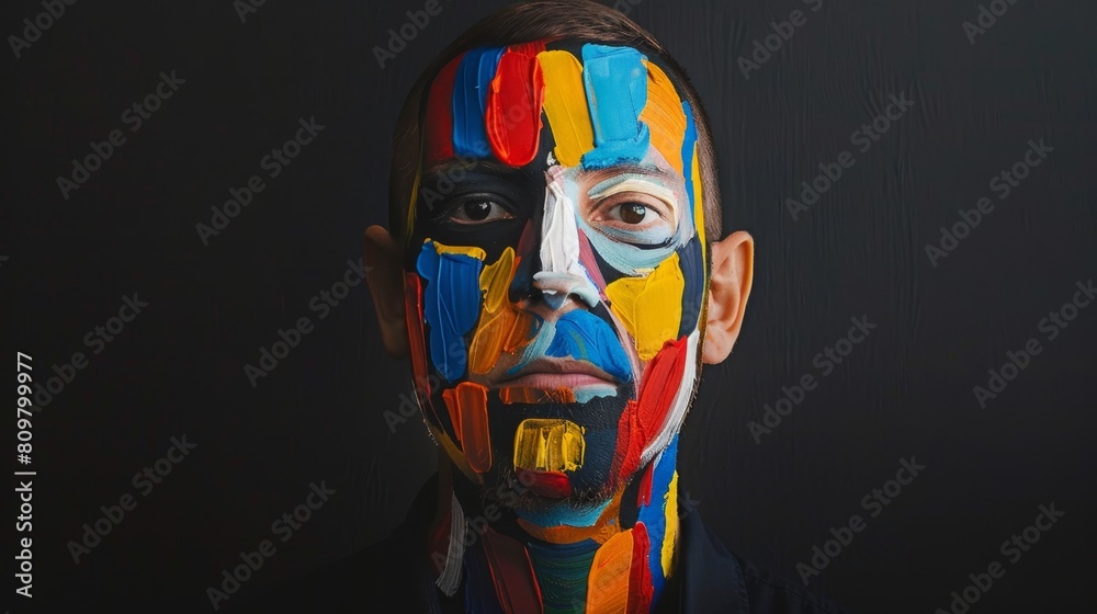 Naklejka premium Abstract Painted Face: Artistic Expression of Human Emotions