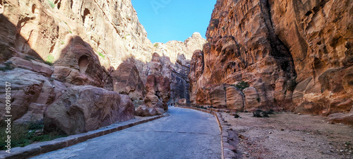View at the Siq gorge of Petra in Jordan