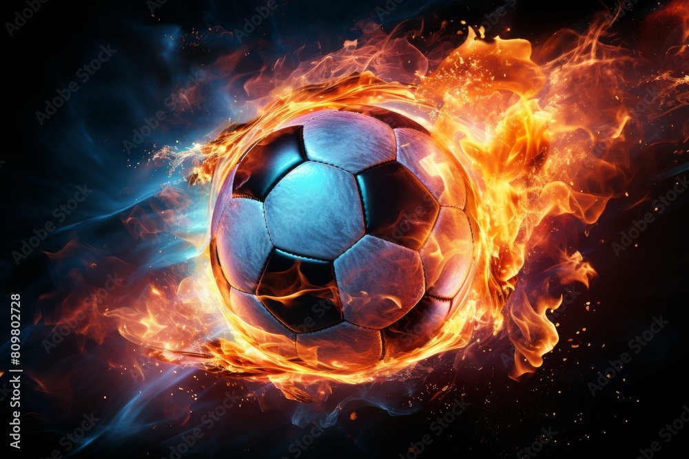 Fototapeta premium Intense Soccer football flame. Goal equipment. Generate Ai