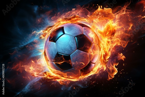 Intense Soccer football flame. Goal equipment. Generate Ai