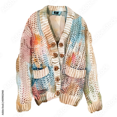 A Cardigan watercolor clipart, isolate white background