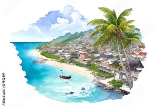 Kiribati Country Landscape Watercolor Illustration Art photo
