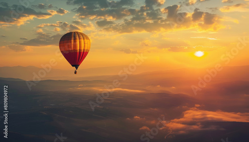 hot air balloon in the sky at sunset