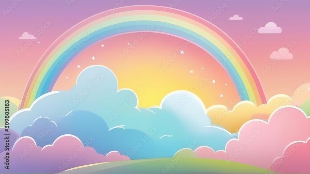 Magical Kawaii Sky . Soft Pastel Rainbow Suitable for Background