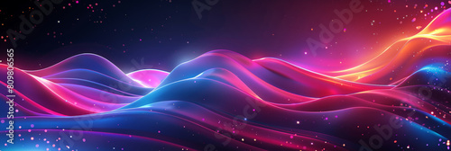 Abstract colorful neon light wavy background 3d abstract dots representing digital binary data. Concept for big data  deep machine learning  artificial intelligence  business technology background.