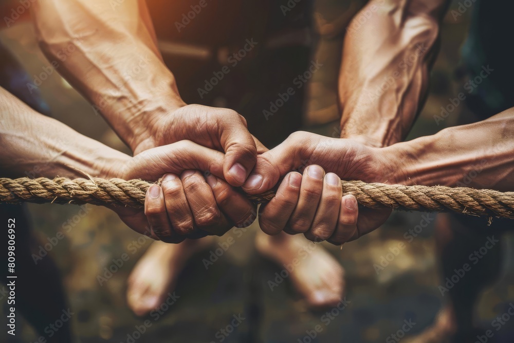 diverse hands gripping rope teamwork unity concept partnership and ...