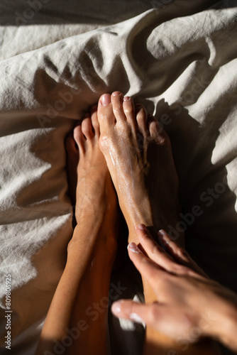 care for beautiful woman body. closeup of beautiful girl feet