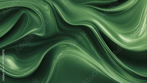 Fototapeta Naklejka Na Ścianę i Meble -  Green wavy swirl 3d abstract, modern dynamic curvy liquid motion design illustration background