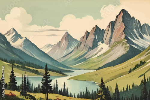 Vector illustration of a mountain landscape.