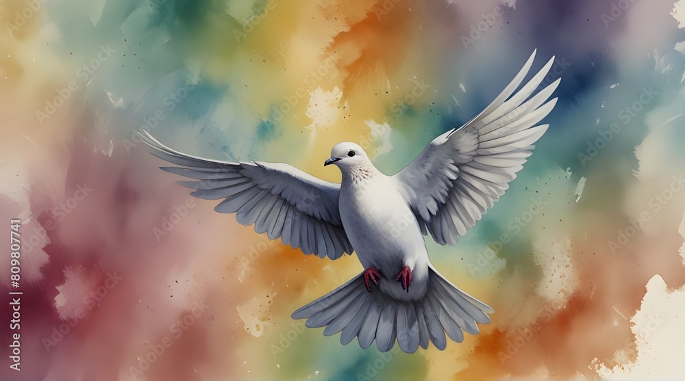 Obraz premium Dove of peace on watercolor background.generative.ai