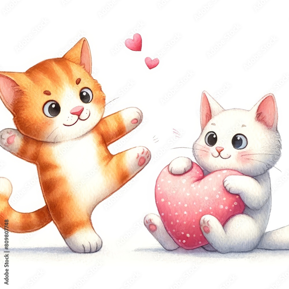 Fototapeta premium Two cute cats are celebrating Valentine's Day