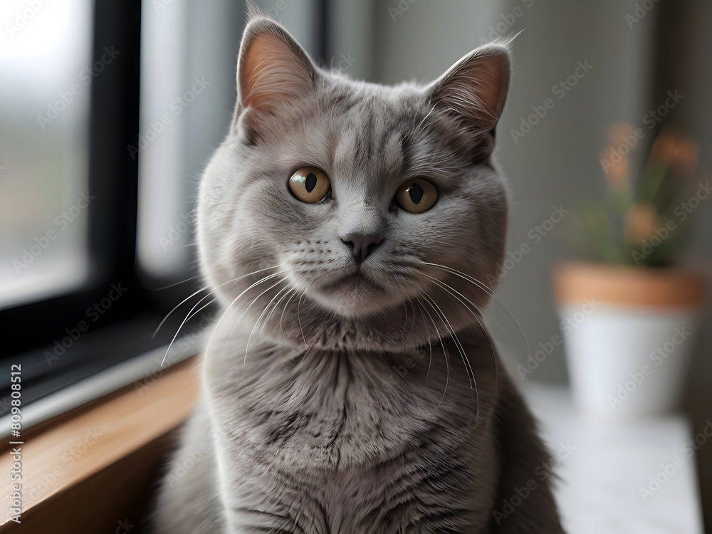Gray Cat Animal Realistic Photo Illustration Art