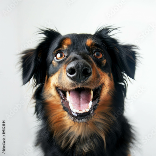 Discover the charm of humor with a funny dog on a pure white background, ideal for adding some laughter to your artwork. AI generative.
