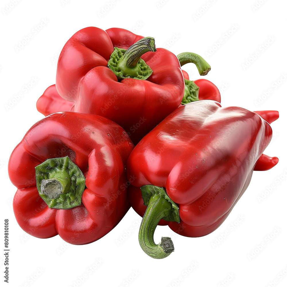 Fresh red bell peppers isolated on transparent background, perfect for recipe content and culinary arts Fresh red bell peppers isolated on transparent background, perfect for recipe content and culinary arts