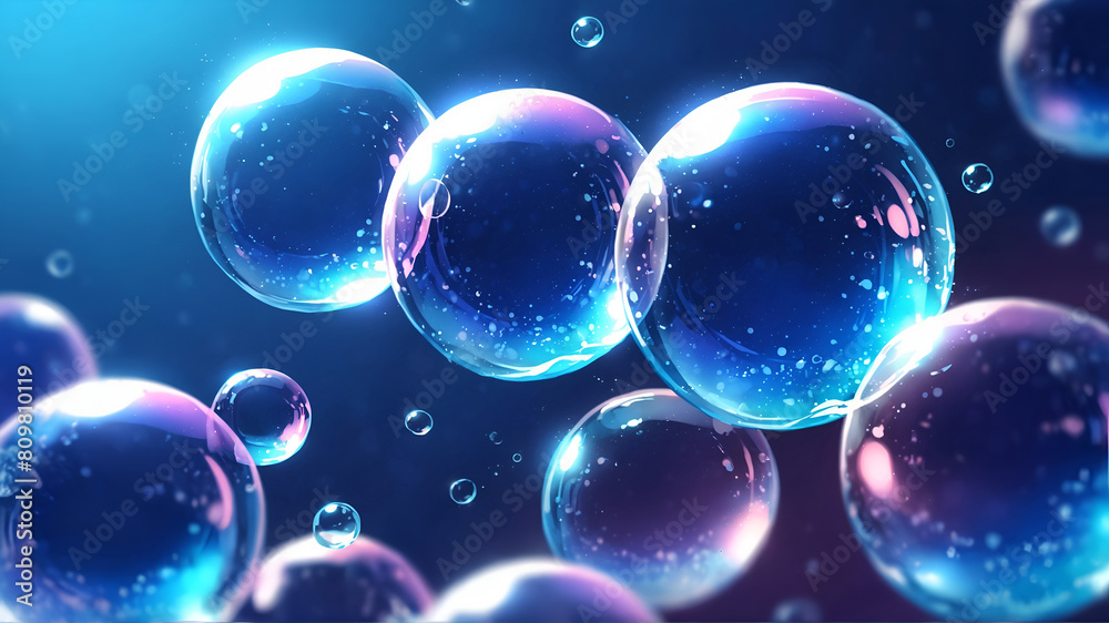 Abstract glowing shiny bubbles with a dark blue background illustration art. Abstract glowing shiny bubbles with a dark blue background illustration art.