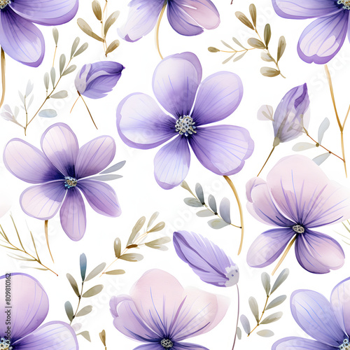 a super cute purple flower and petal, seamless patterns, watercolor illustration, photo
