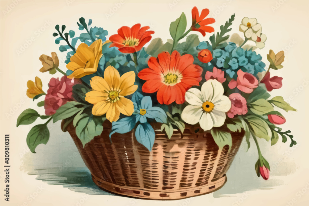 Vector illustration of a flower basket.
