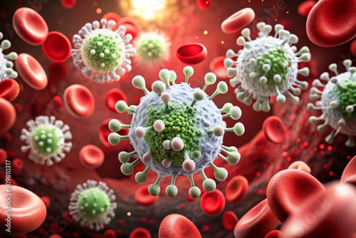 Viruses and red blood cells , Contaminated blood , Infection , Disease , 3d white and pink guardian photo