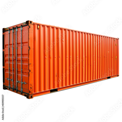 Large orange shipping container, isolated on transparent background for logistics and transport ads photo