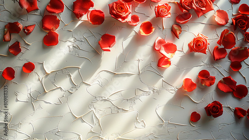 Valentines day background banner, red rose in texture background	