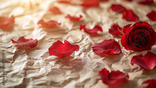 Valentines day background banner, red rose in texture background	