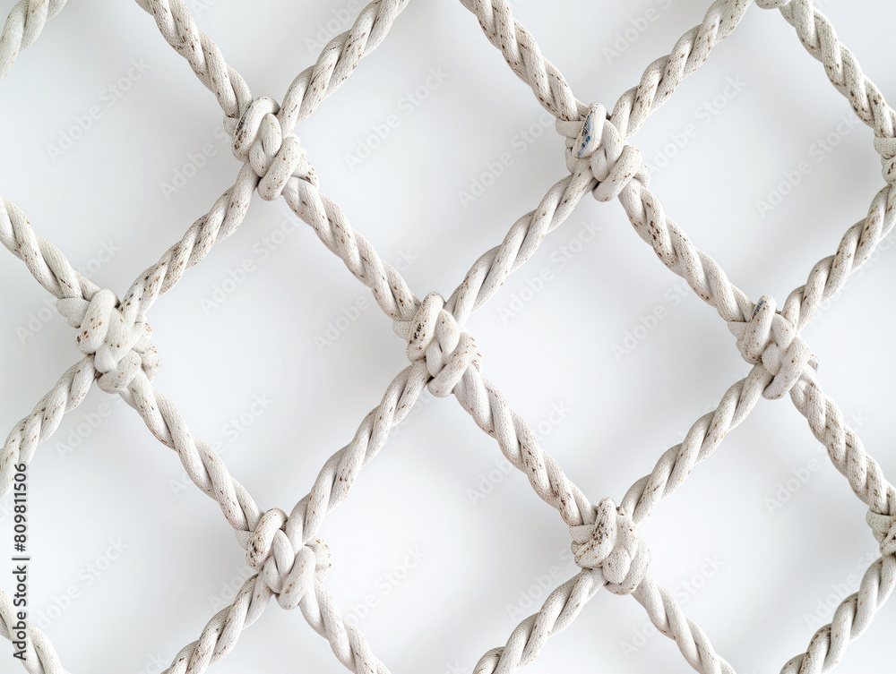 Close-up of white background showcasing a versatile rope mesh net, perfect for football or tennis. Close-up of white background showcasing a versatile rope mesh net, perfect for football or tennis.