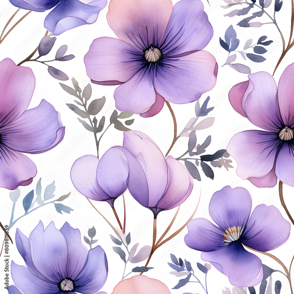 a super cute purple flower and petal, seamless patterns, watercolor illustration, a super cute purple flower and petal, seamless patterns, watercolor illustration,