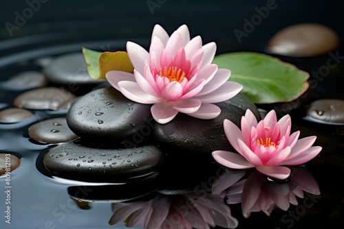 Serene Spa stones lotus. Relax health. Generate Ai